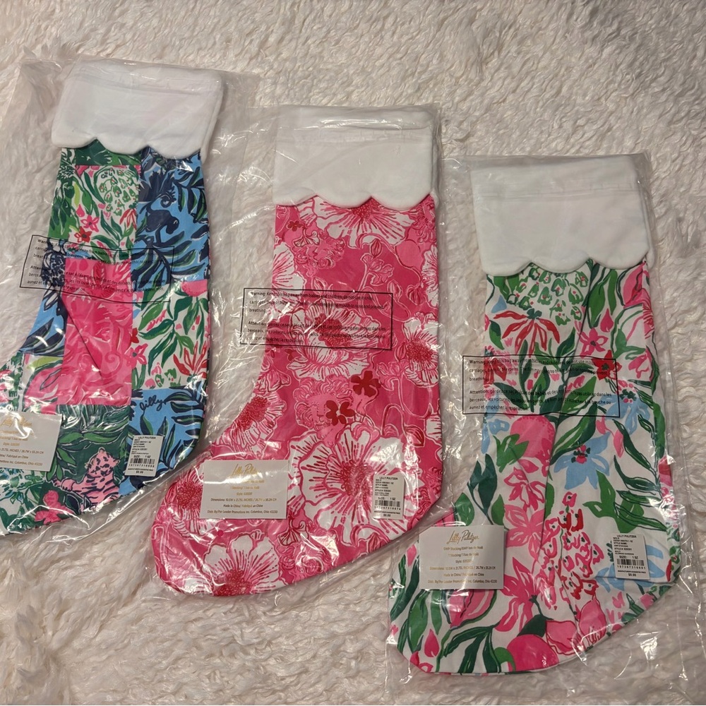 Lilly Pulitzer Pink, Green & Blue Floral Holiday Stocking Trio